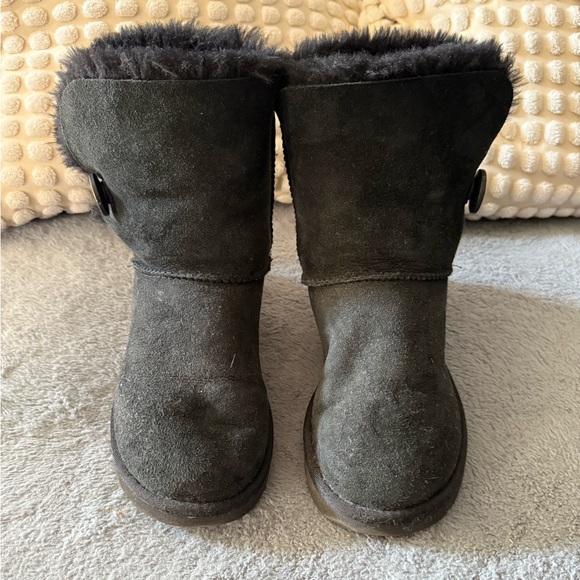 UGGS- Preloved Black Suede Fur-Lined Boots with side button - Picture 2 of 5